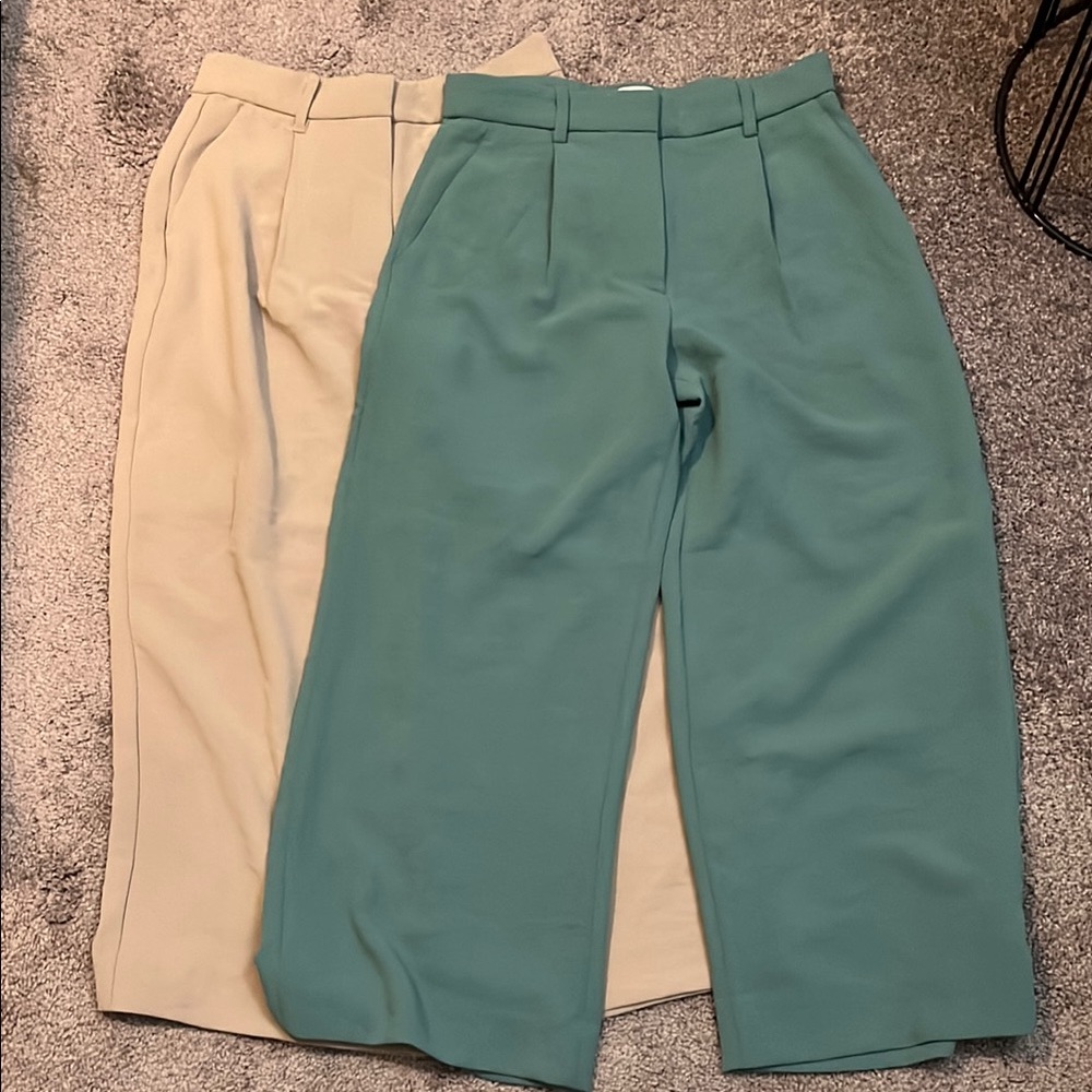 Abercrombie & Fitch Cream and Teal Harper Wide Leg Pants